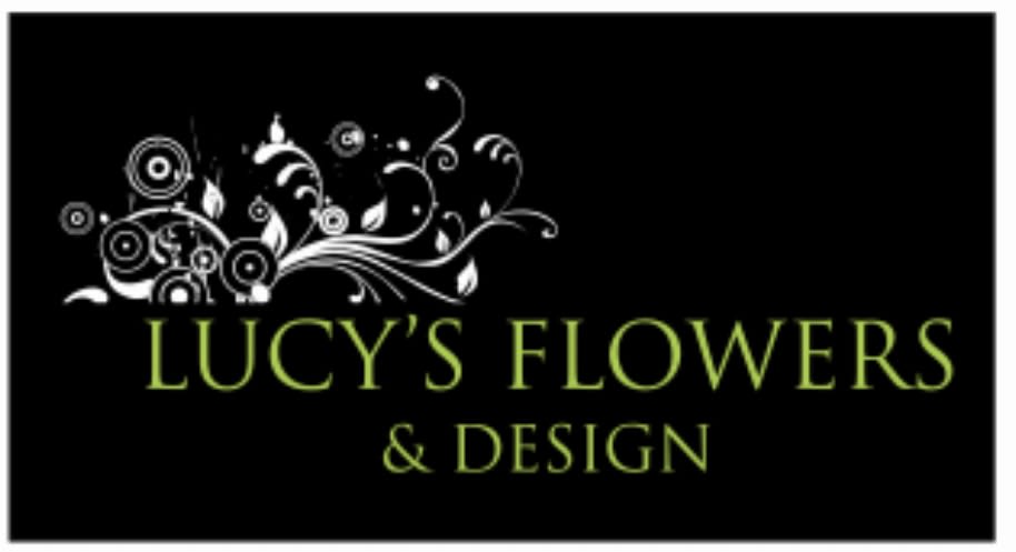 Lucy's Flowers &amp; Design logo on a black background