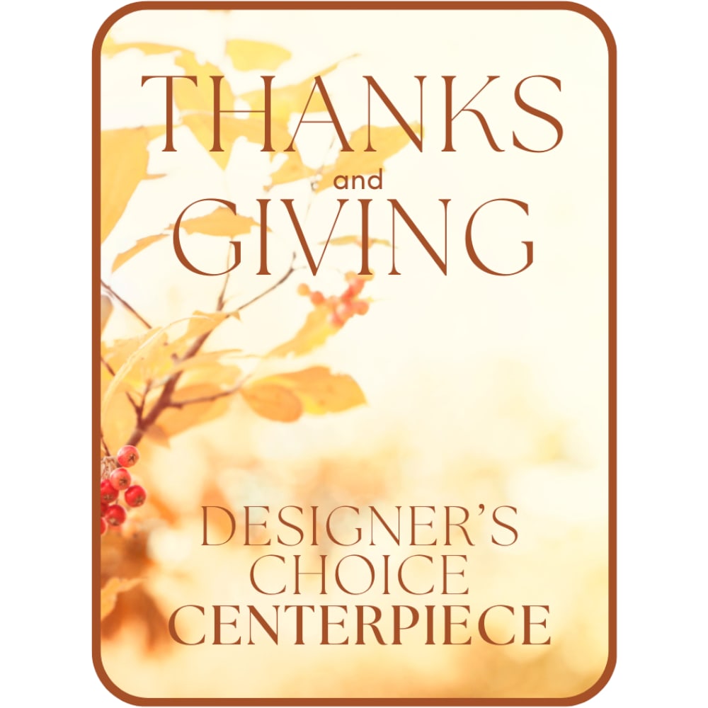 Designer's Choice Centerpiece for Thanksgiving - Add a touch of magic to your Thanksgiving feast with the remarkable Designer's Choice Thanksgiving centerpiece. Our talented team of floral artists hand-selects the most exquisite blooms to create a breathtaking arrangement that truly captures the spirit of the abundant harvest. With its beautiful blend of warm autumn colors and captivating textures, this centerpiece will take center stage, captivating everyone with its beauty and evoking feelings of gratitude. Every detail of the Designer's Choice Thanksgiving centerpiece is carefully crafted with love and skill, infusing your gathering with an elegant and welcoming ambiance that will leave your guests feeling enchanted and thankful.