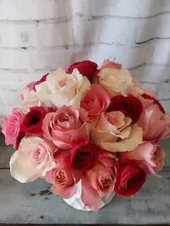 Bouquet of pink, red, and white roses