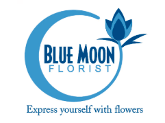 Blue Moon Florist logo with a stylized blue flower and crescent moon