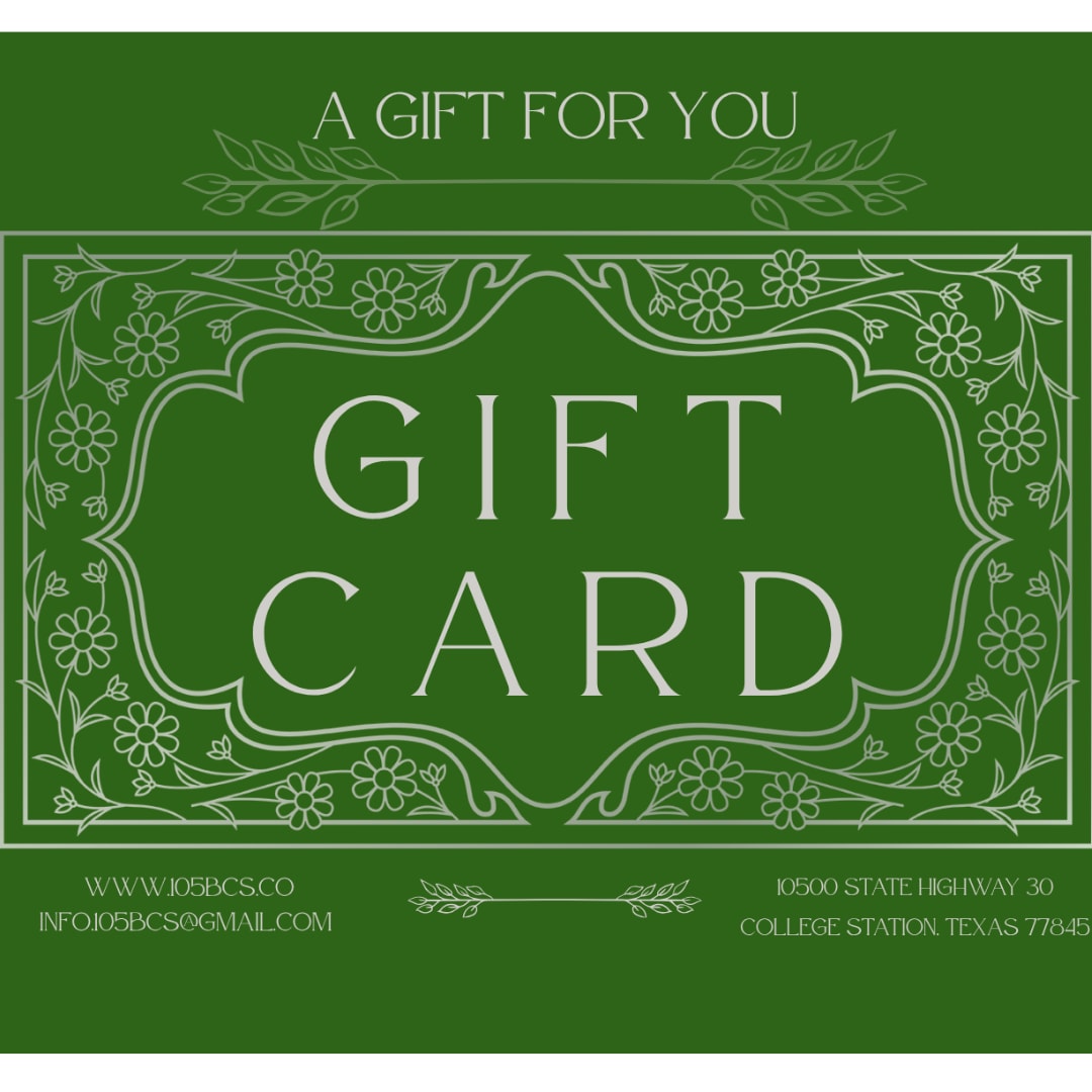 Green gift card with decorative floral border and large "GIFT CARD" text