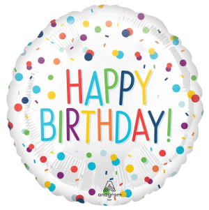 18" Confetti Birthday Foil Balloon - 18" Bright Happy Birthday Balloon with a confetti pattern
