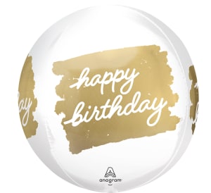 15" Golden Age Birthday Orbz Balloon - 15" Golden Happy Birthday Helium Balloon