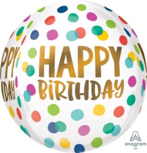 15" Happy Birthday Dots Orbz Balloon - 15" Colorful Dots Happy Birthday Helium Balloon