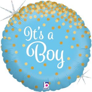 18" Glittering It's A Boy Holographic Foil Balloon  - 18"  Shimmery Baby Boy Helium Balloon