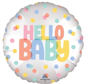 18" Satin Modern Hello Baby Foil Balloon  - 18" Hello Baby Helium Balloon with Confetti Pattern