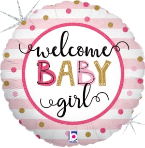 18" Baby Girl Stripes Foil Balloon - 18" Welcome Baby Girl Light Pink Striped Helium Balloon