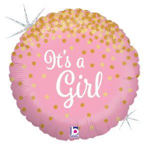 18" Glittering It's A Girl Holographic Foil Balloon - 18" Shimmery Pink, It's a Girl  Helium Balloon