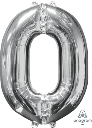 26" x 20" Silver Number 0 Mid-Size Foil Balloon - Mid-Size Silver Number 0 Helium Balloon