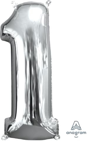 26" x 11" Silver Number 1 Mid-Size Foil Balloon - Mid-Size Silver Number 1 Helium Balloon