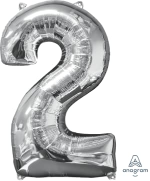 26" x 17" Silver Number 2 Mid-Size Foil Balloon - Mid- Size Silver Number 2 Helium Balloon