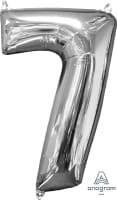26" x 17" Silver Number 7 Mid-Size Foil Balloon - Silver Number 7 Mid-Size Foil Balloon, Helium Balloon