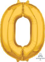 26" x 20" Gold Number 0 Mid-Size Foil Balloon - Gold Number 0 Mid-Size Foil Balloon, Helium Filled