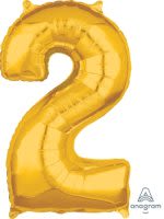 26" x 17" Gold Number 2 Mid-Size Foil Balloon - Gold Number 2 Mid-Size Foil Balloon, Helium Balloon 