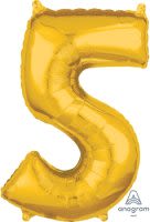 26" x 18" Gold Number 5 Mid-Size Foil Balloon - Gold Number 5 Mid-Size Foil Balloon, Helium Balloon