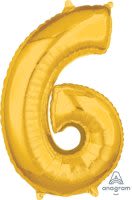 Gold Number 6 Mid-Size Foil Balloon - Gold Number 6 Mid-Size Foil Balloon, Helium Filled 
