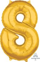 26" x 18" Gold Number 8 Mid-Size Foil Balloon - Gold Number 8 Mid-Size Foil Balloon, Helium Filled