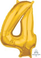 Gold Number 4 Mid-Size Foil Balloon - Gold Number 4 Mid-Size Foil Balloon, Helium Balloon 