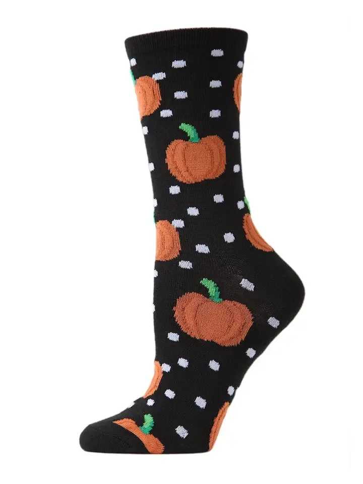 Pumpkin Dot Crew Socks - If you're looking for a cute, festive sock this Halloween, look no further than MeMoi Dots &amp; Pumpkin Crew Socks. Cool enough for getting into the holiday spirit, and plenty of warmth for those crisp autumn evenings.