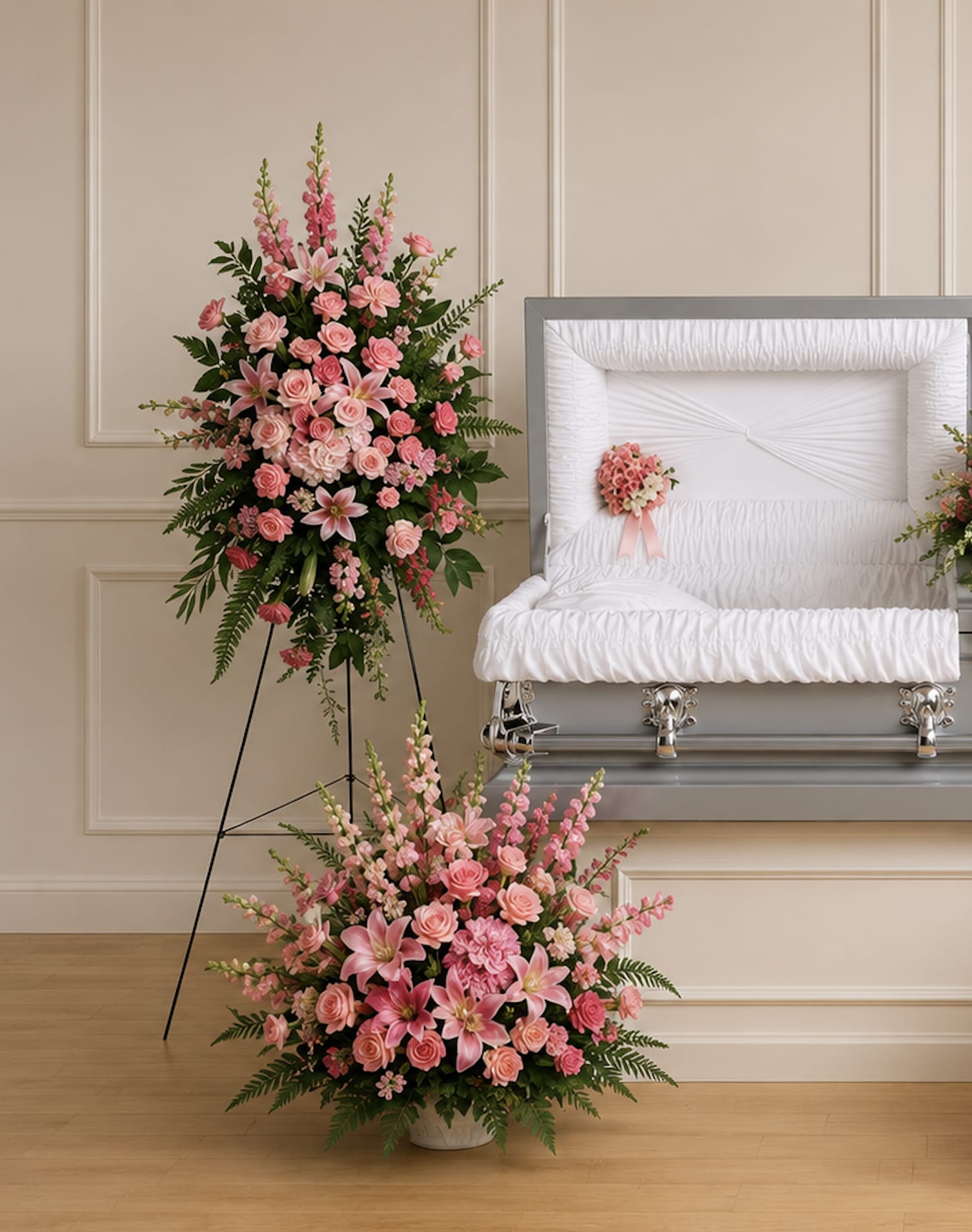 Beautiful Memories Collection - Soft and serene, this glorious collection of seven hand-made sympathy pieces celebrate your beautiful memories with the feminine grace of peaceful pink blooms.