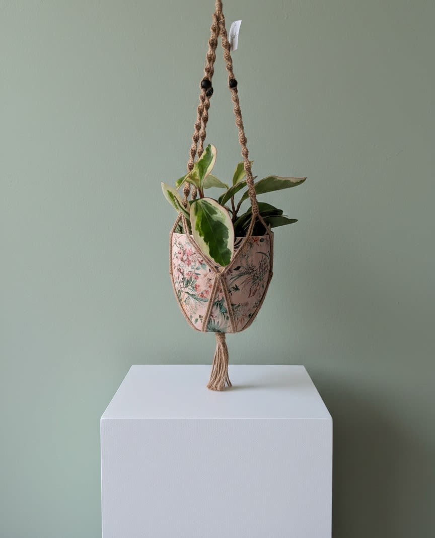 Pepperomia in Ceramic Macrame Holder - 6" pepperomia in ceramic 