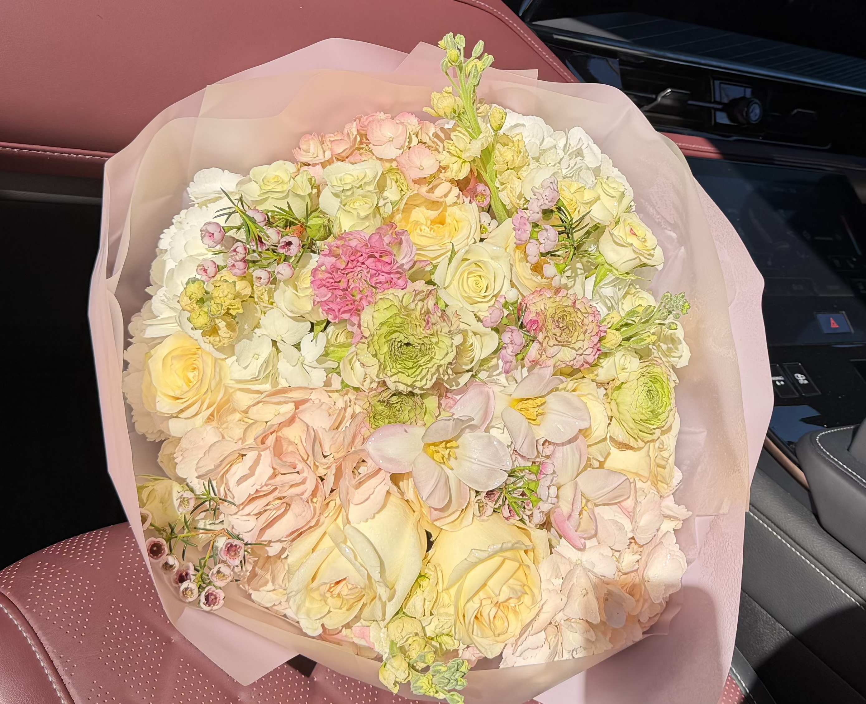 Blush Cream Garden - A delicate and refined bouquet designed in soft pastel tones of blush pink, cream, and light yellow. This arrangement features a harmonious mix of roses, hydrangeas, ranunculus, and seasonal blooms, creating a soft garden-style composition with natural texture and elegance. The light and airy palette gives a romantic, fresh, and sophisticated feel. Wrapped in premium soft pink paper, this bouquet reflects the signature style of Felice Flowers &amp; Design — elegant, clean, and effortlessly beautiful. Perfect for Birthday, Thank You, Get Well, New Baby, and Just Because. Please note: due to seasonal availability, some flowers may be substituted. However, the overall color palette and soft garden style will remain consistent with the photo.