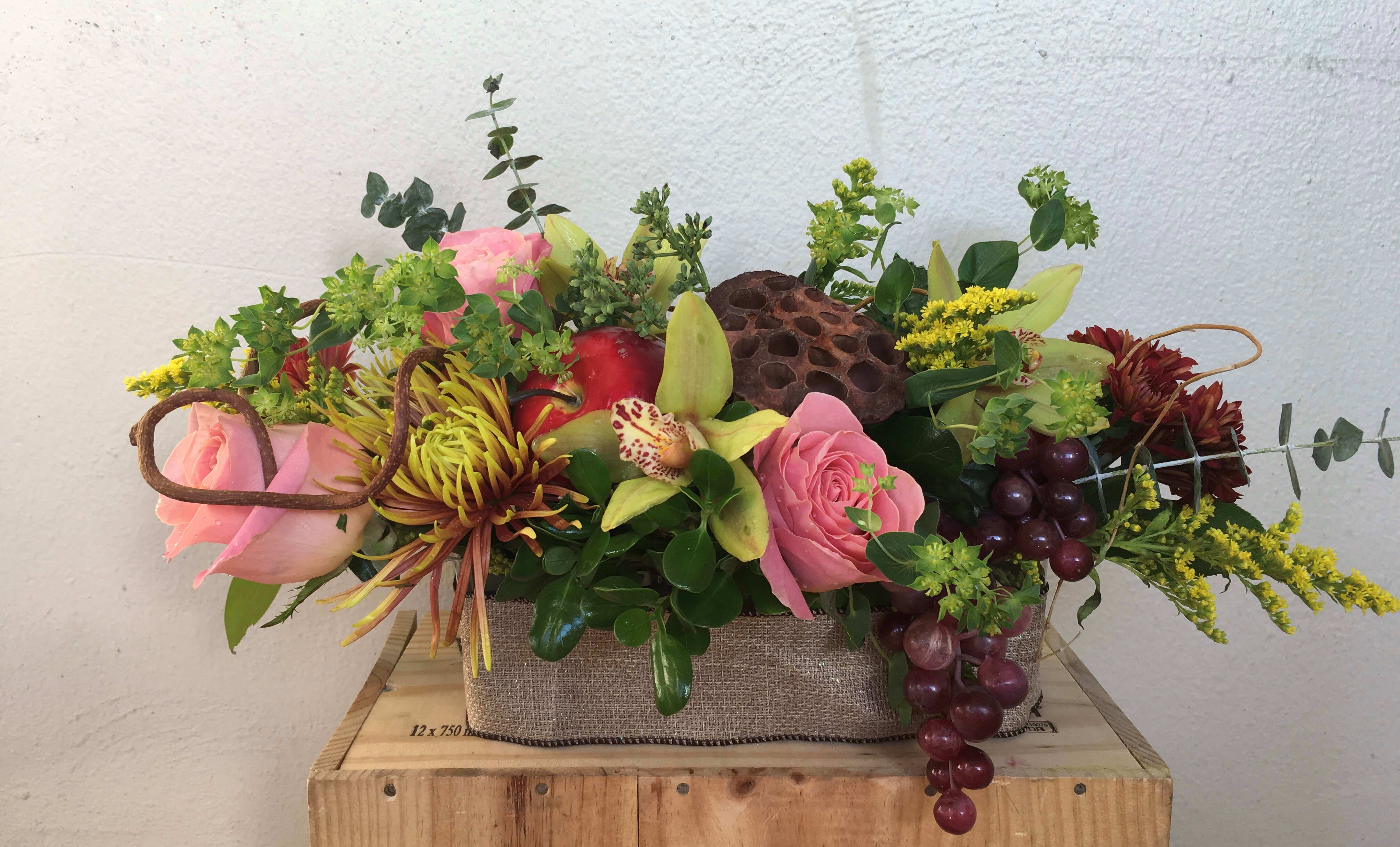 Botanical Beauty - Mixed flowers , artificial fruits , in 10" container