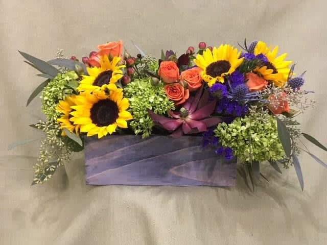 Four Seasons - Sunflowers,roses,hydrangea,purple filler.