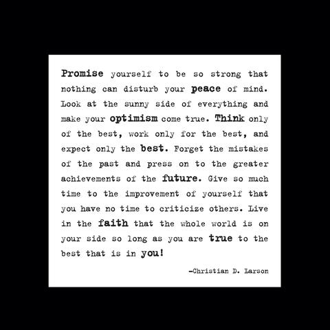 A white quote card with black typewriter-style text on a black background