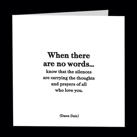 White sympathy card with a black condolence message