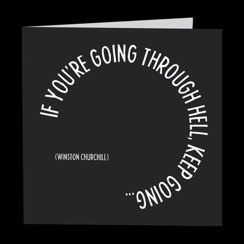 Black greeting card with a Winston Churchill quote in white text