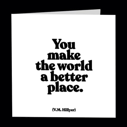 White greeting card with bold black quote text