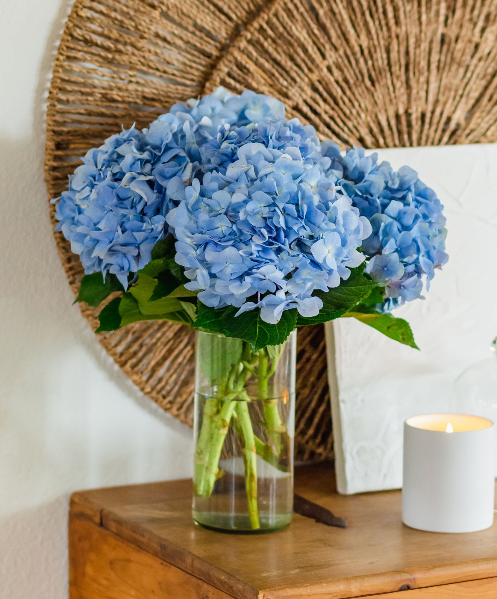 Blue Hydrangea Bouquet  - Embrace the enchantment of our Blue Hydrangea Bouquet. Its mesmerizing blue hue symbolizes harmony and abundance, while the luxurious blooms exude timeless charm. Transform any space into a sanctuary of natural wonder and celebrate life's precious moments with this remarkable floral masterpiece.