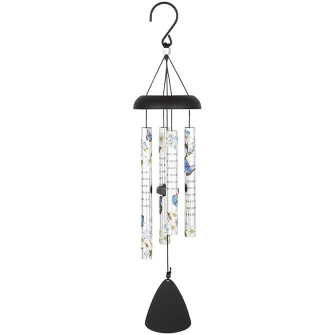 Hanging memorial wind chime with floral tubes and a black clapper