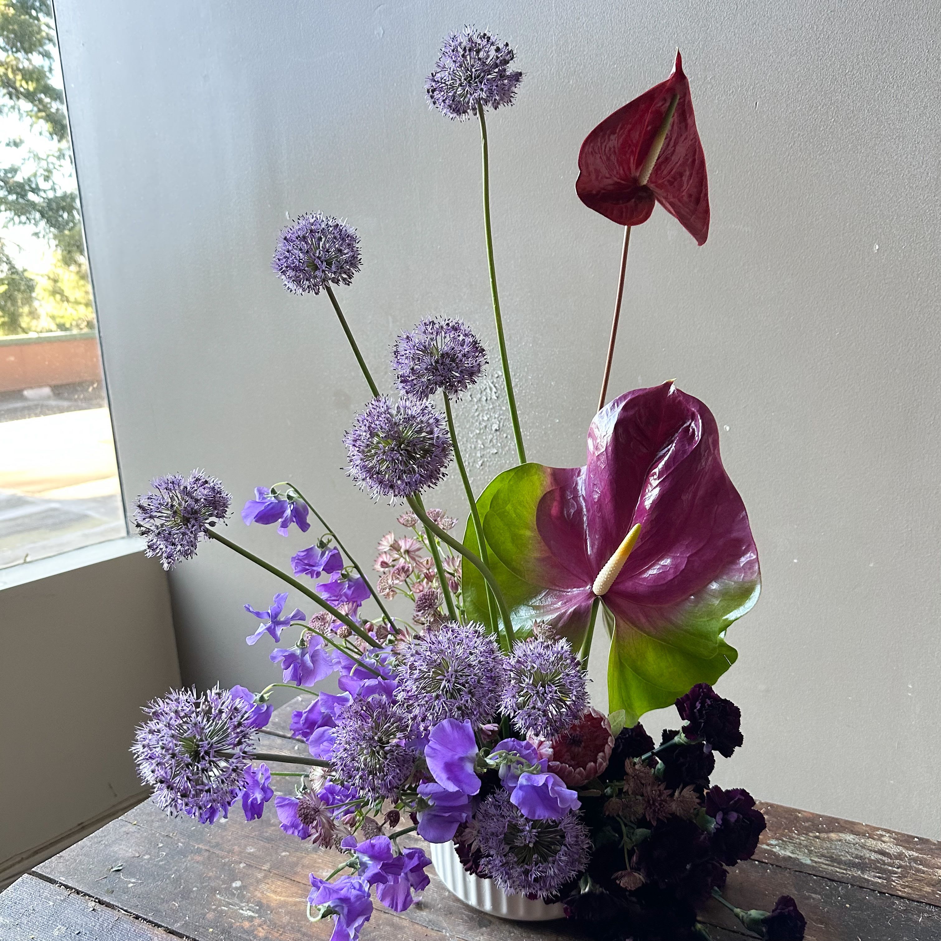 Sarang (Gallery Photo) - Send this modern and bold ikebana-inspired floral art in moody, romantic tones—sculptural, elegant, and unforgettable!