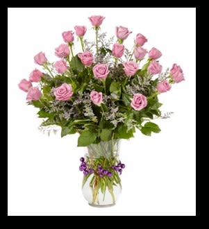 Sweet Sweet Love - 24 pink/lavender roses accented with premium greens and fillers in a clear vase with beaded neck.  Can be done in red for upgrade.