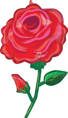 Red rose-shaped balloon with green stem and bud
