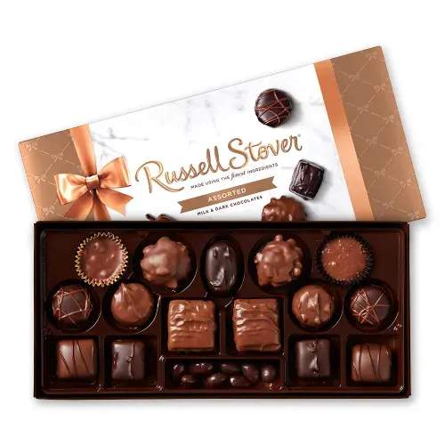 Box of assorted chocolates with the lid open