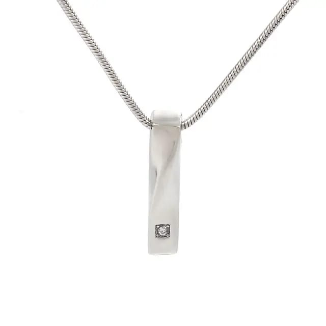 Silver pendant necklace with a small square stone