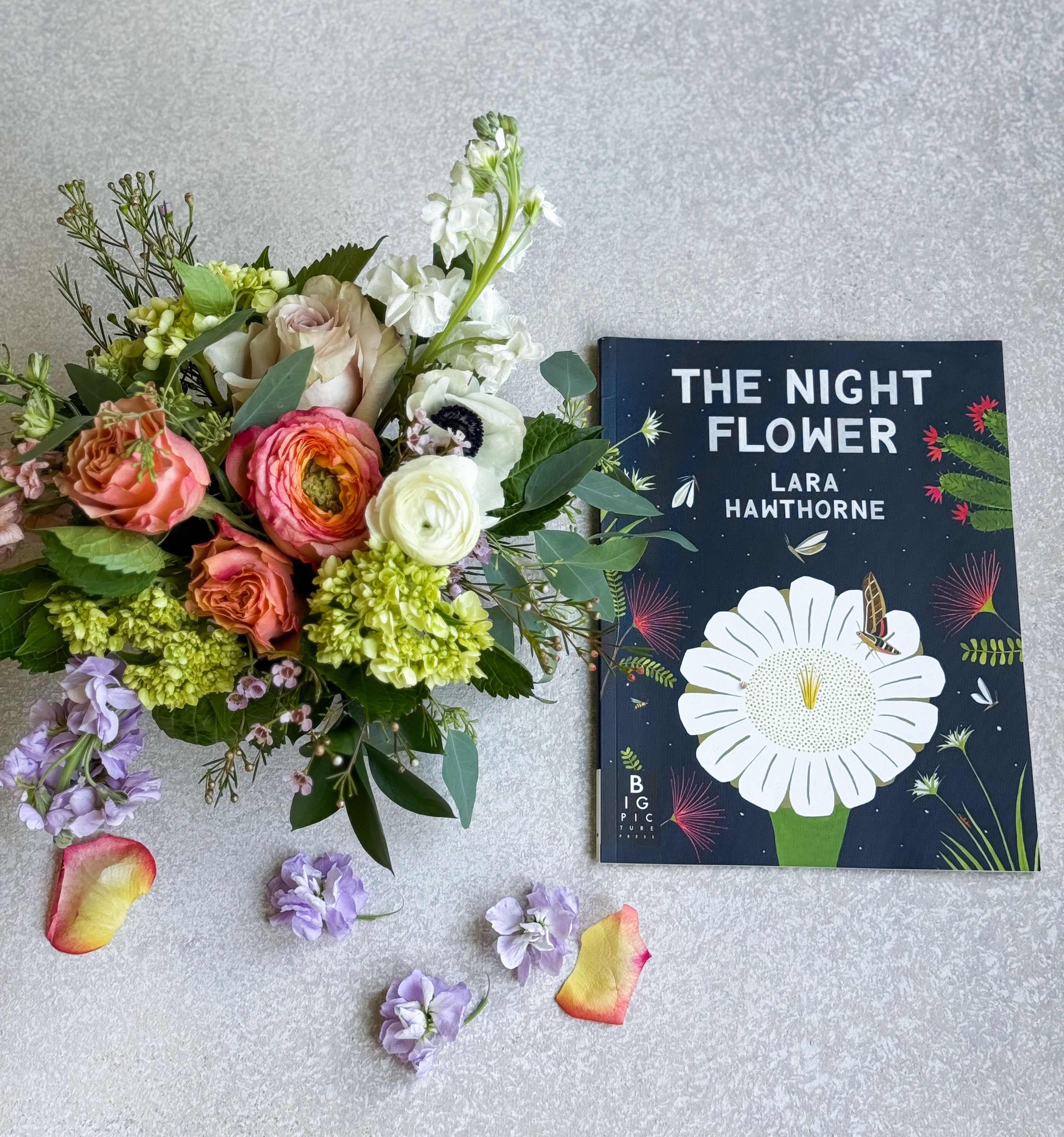 Children's Book + Fresh Arrangement  -  An exquisitely illustrated nonfiction picture book about a desert flower that blooms for just one night a year, paired with a seasonal floral arrangement.   