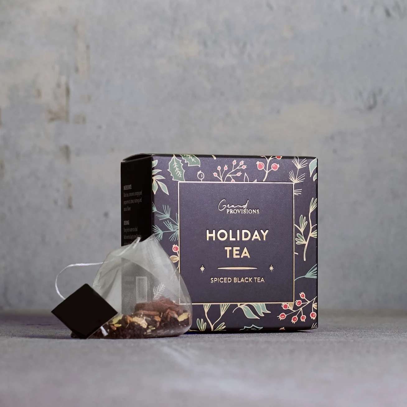 Holiday Black Tea Blend Gift - Celebrate the season with our festive Holiday Black Tea Blend, a warm and aromatic infusion that’s perfect for chilly winter days.   Each beautifully packaged holiday box contains 5 pyramid sachets, offering a delightful mix of black tea, cinnamon, orange peel, peppermint, cloves, and nutmeg. 