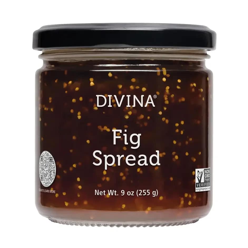 Fig Spread, Divina 9oz - Fig is our jam! We simply cannot resist this classic Mediterranean spread paired with our favorite cheeses or baked atop Brie. Rich, full notes of caramel, honey and molasses are the perfect balance to savory meats, baked goods, veggies and more.