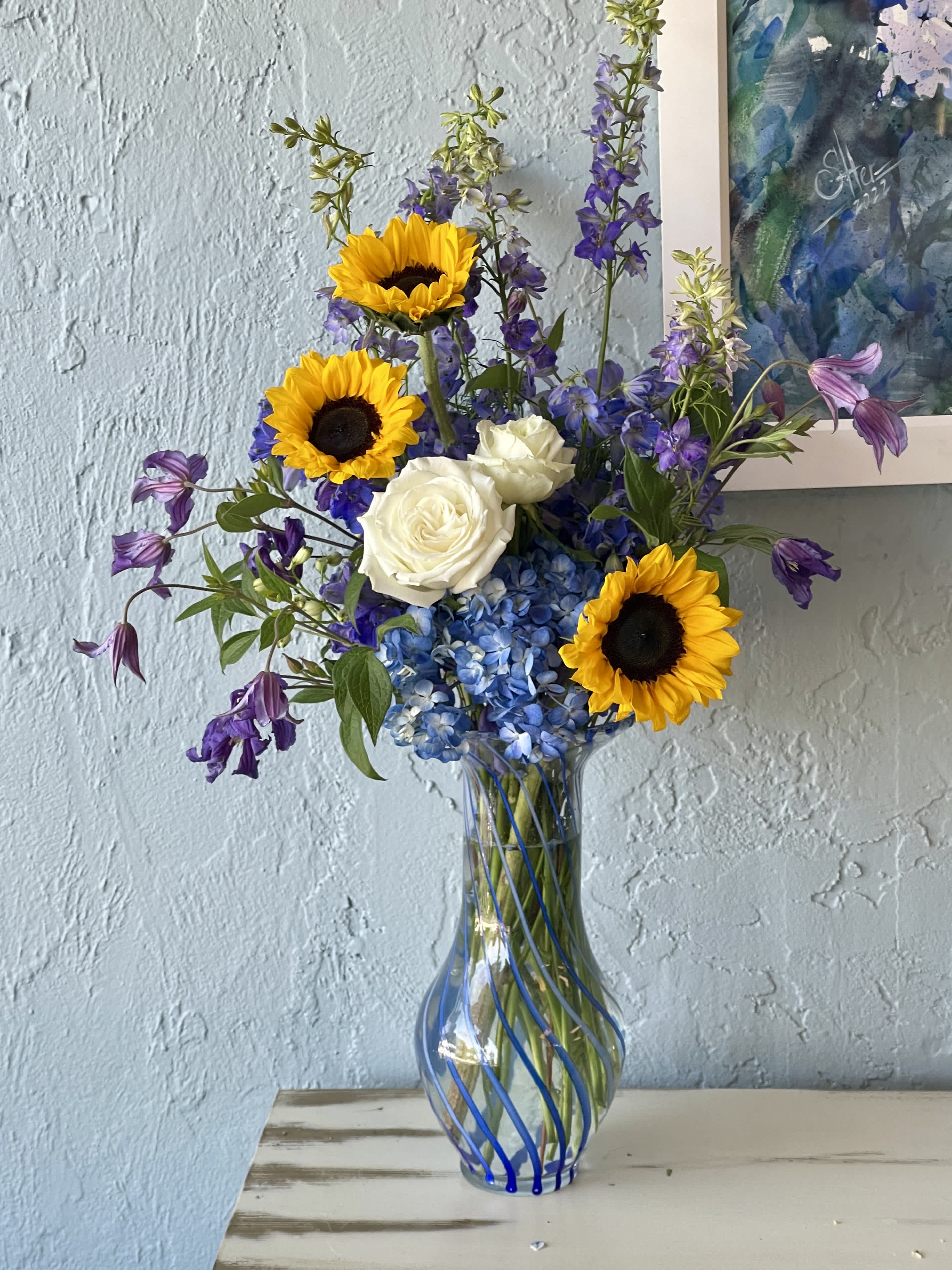 Sun and Blueberry  - Florida sunflowers with blue delphinium make a perfect combination to have summer  atmosphere at your home
