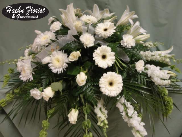 Comforting White Spray - Casket spray of gerberas, roses, snap dragons and more