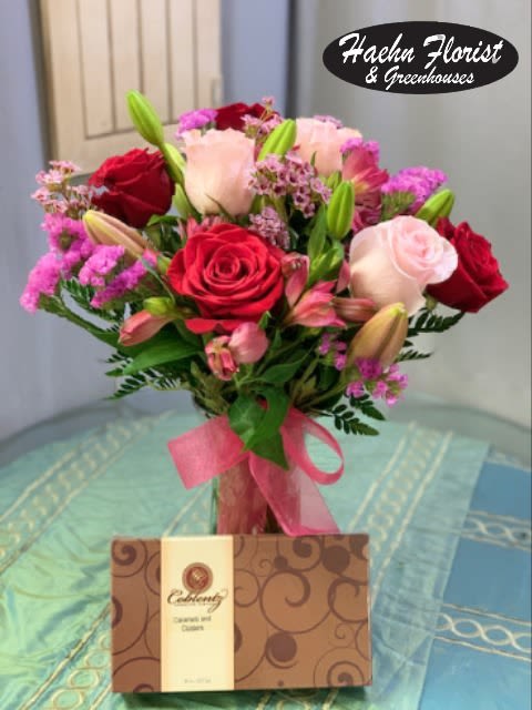 Beautiful Vase with Chocolates - Beautiful Vase with Chocolates designed at Haehn Florist &amp; Greenhouses