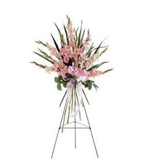 Tall pink floral spray on a standing easel