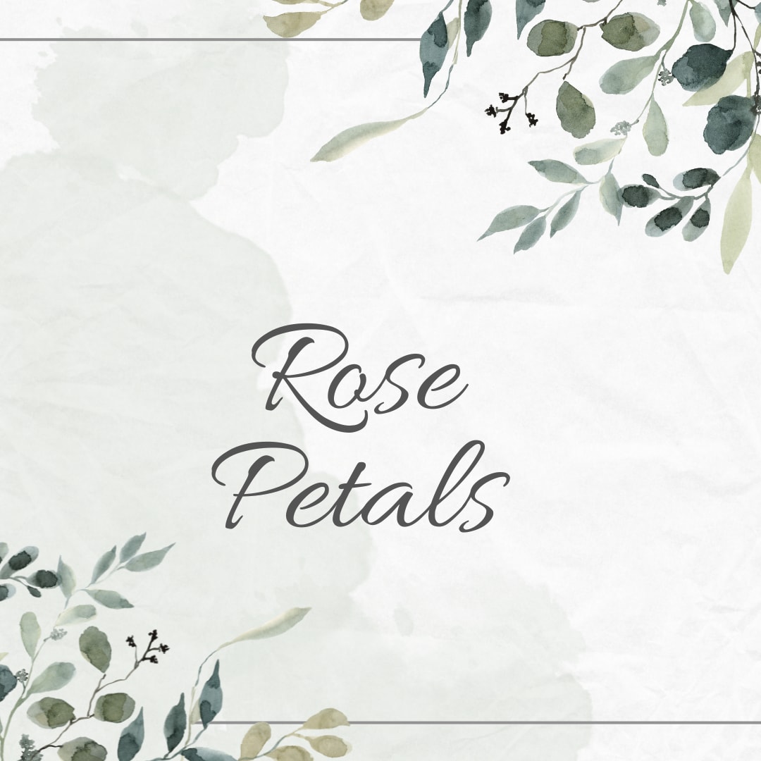 White floral-themed graphic with the words "Rose Petals"