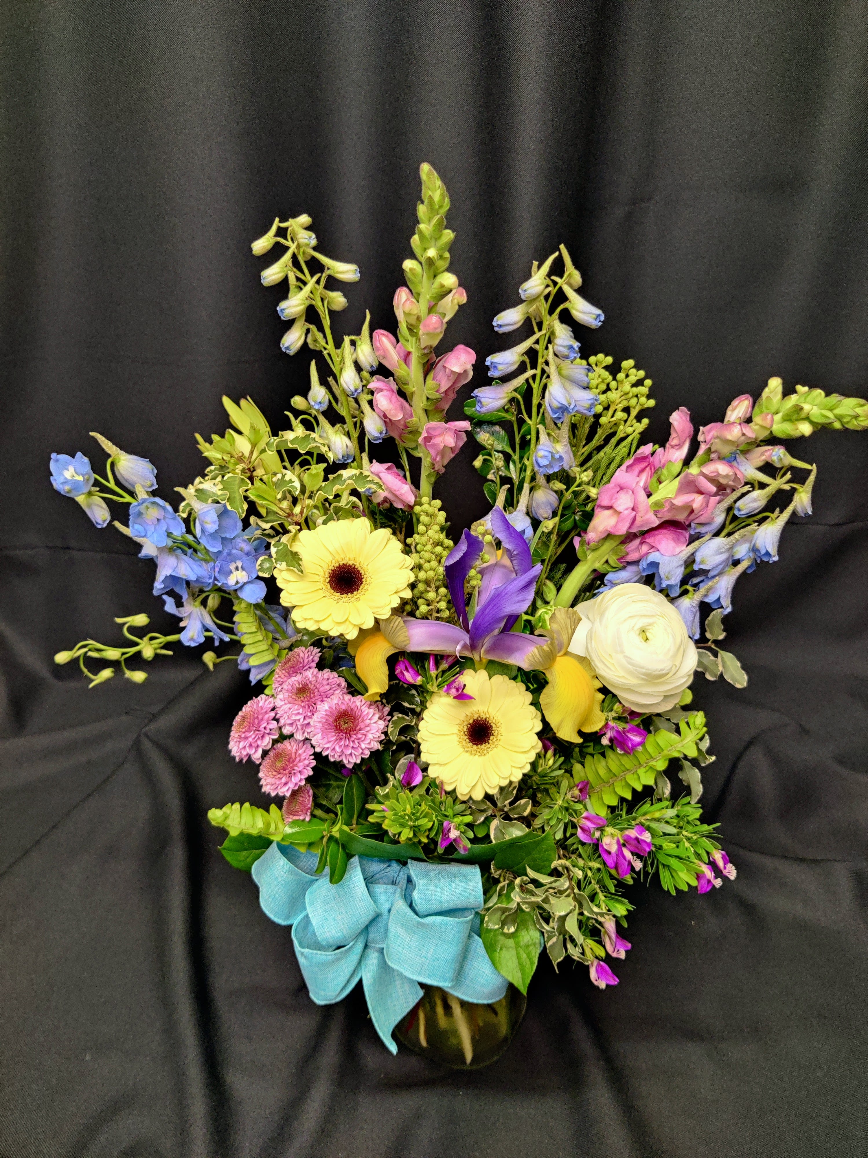 Spring jar of flowers  - Little bigger than a small sized mixed vase. Flowers and colors will vary.