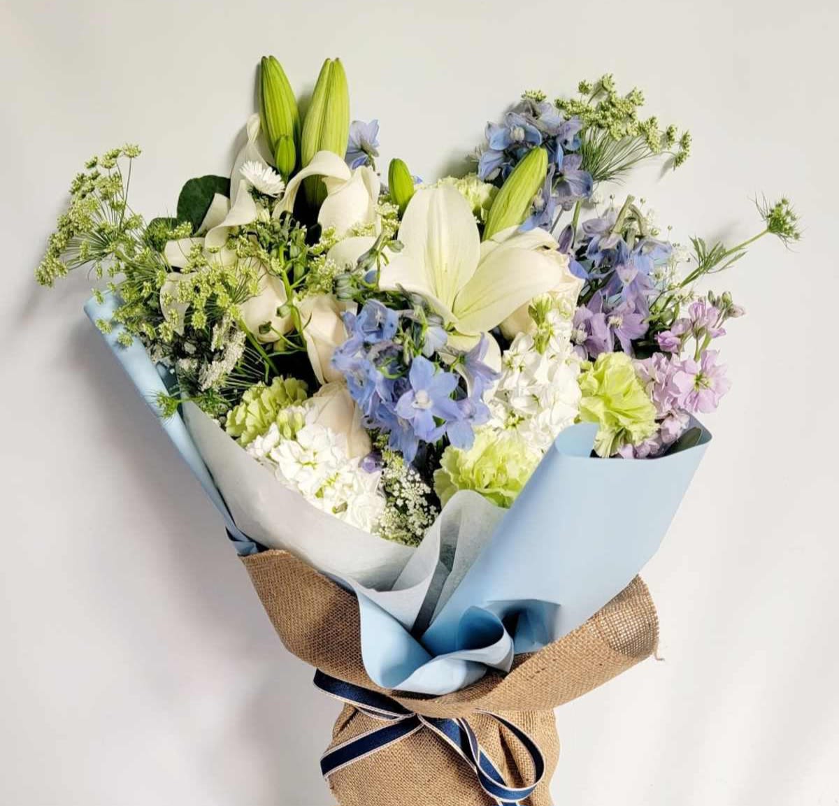 Blue Hand Tied Bouquet - 20in long