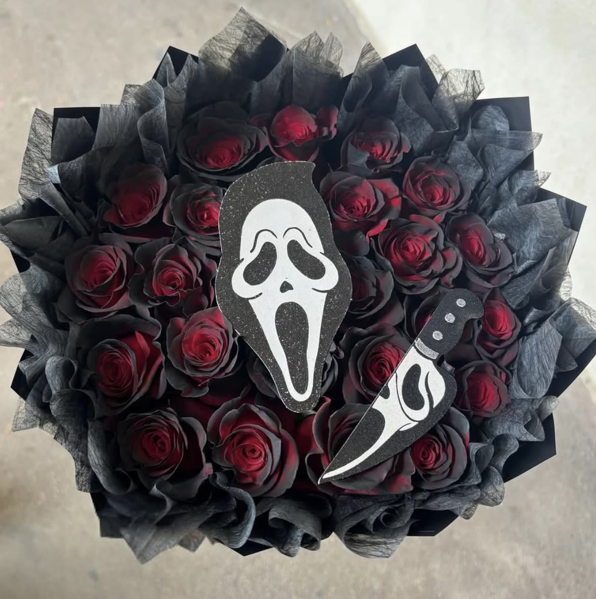 Scream for love  - 3 doz roses in this spooky bouquet 
